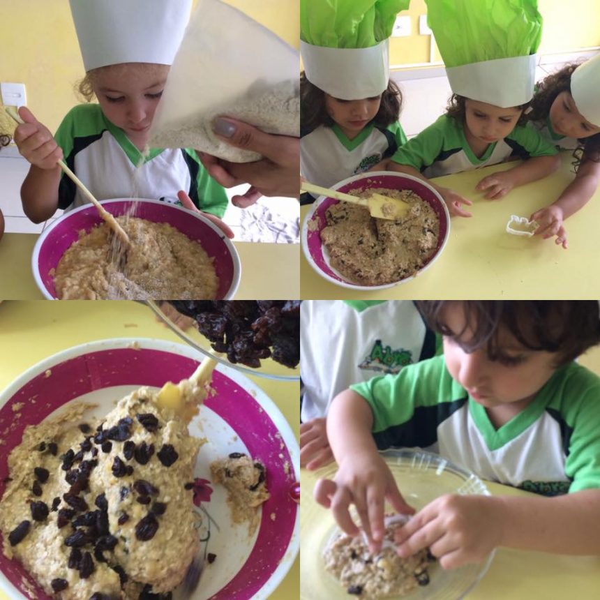 Aula de culinária fizemos, cookie de banana com aveia.